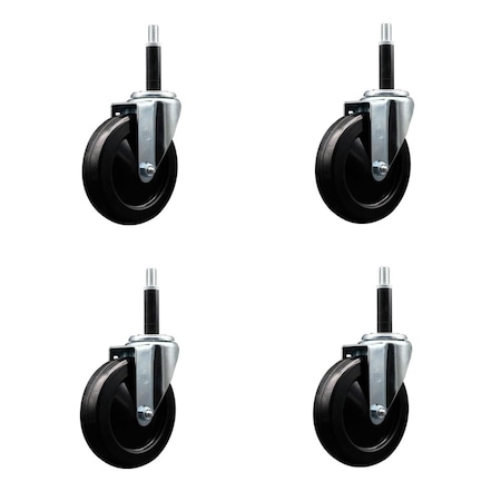 Service Caster 5'' Hard Rubber Wheel Swivel 3/4'' Expanding Stem Caster, 4PK SCC-EX20S514-HRS-34-4